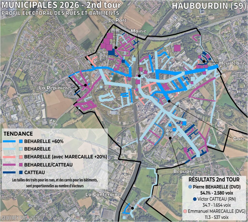 carte électorale par rue et par bâtiment - municipales 2026 1er tour à haubourdin (hauts de france)