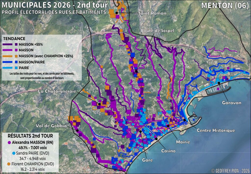 carte électorale par rue et par bâtiment - municipales 2026 1er tour à menton (alpes maritimes)