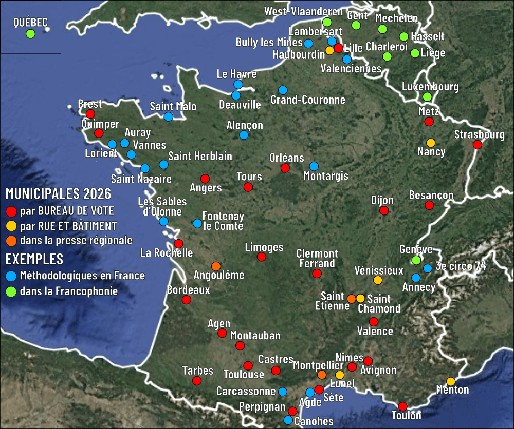 Carte des villes analysées par Geoffrey Pion, géomarketing électoral