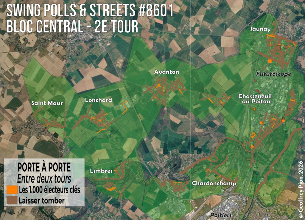 Ciblage des 1.000 électeurs clés pour le porte-à-porte du bloc central pendant l'entre-deux-tours des législatives dans la zone du Futuroscope, première circonscription de la Vienne