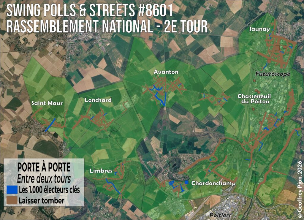 Ciblage des 1.000 électeurs clés pour le porte-à-porte du Rassemblement national pendant l'entre-deux-tours des législatives dans la zone du Futuroscope, première circonscription de la Vienne